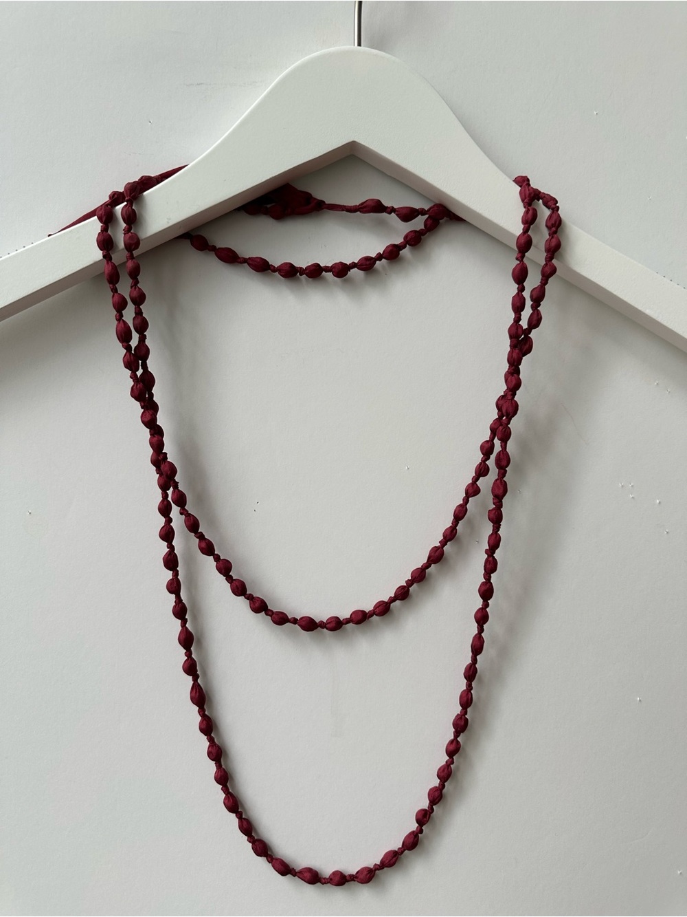 EILEEN FISHER - Silk Wrapped Knotted Beaded Necklace - Crimson Red